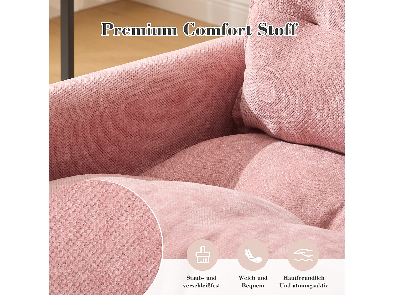 Sillón giratorio de 360°, cómodo, de tela, con reposabrazos, para sala de estar, dormitorio, oficina, color rosa