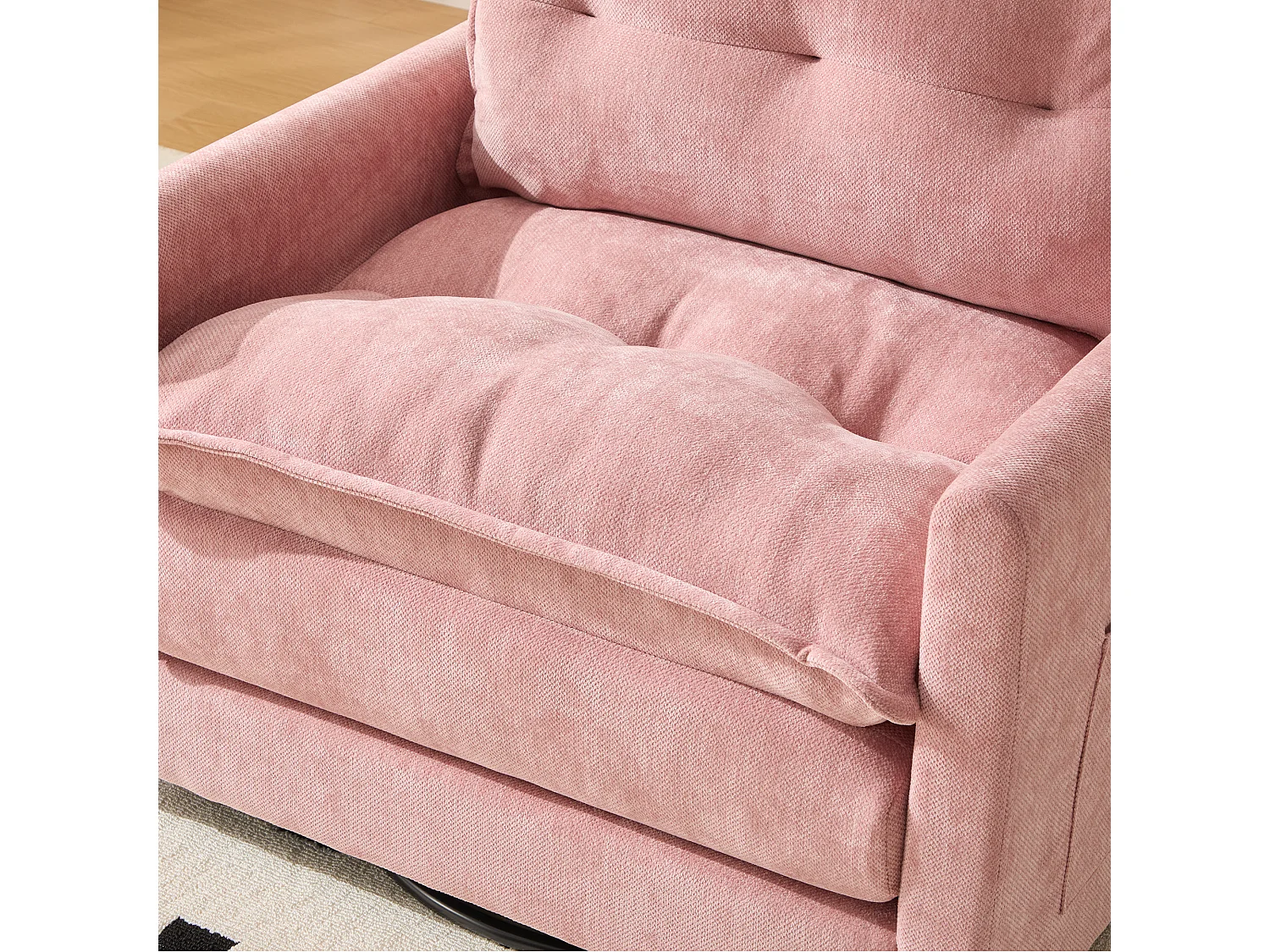 Sillón giratorio de 360°, cómodo, de tela, con reposabrazos, para sala de estar, dormitorio, oficina, color rosa