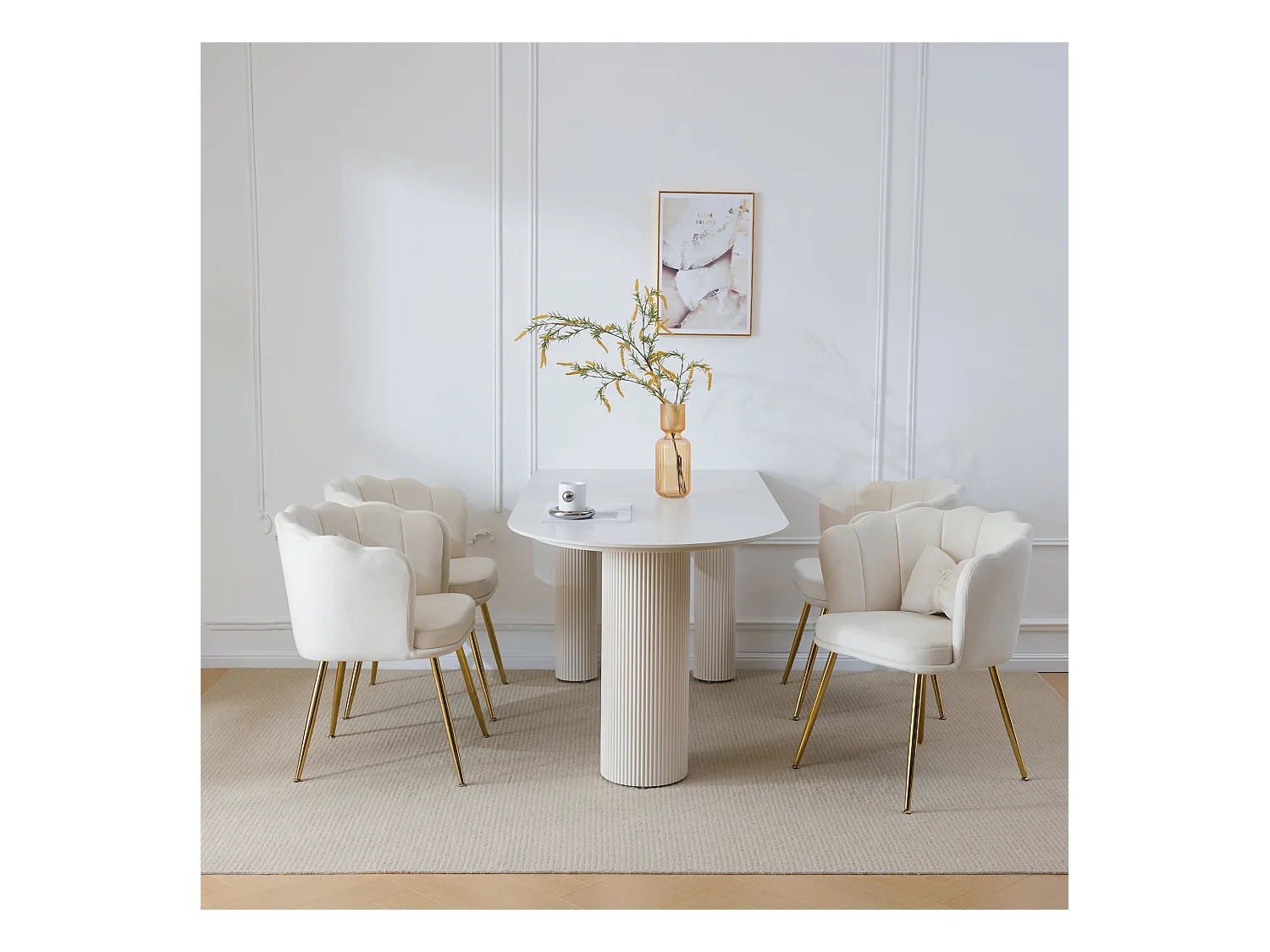 Lotto 4 Fauteuils Velours Design Salon Chambre Pétale Pieds Dorés 63x65x85cm