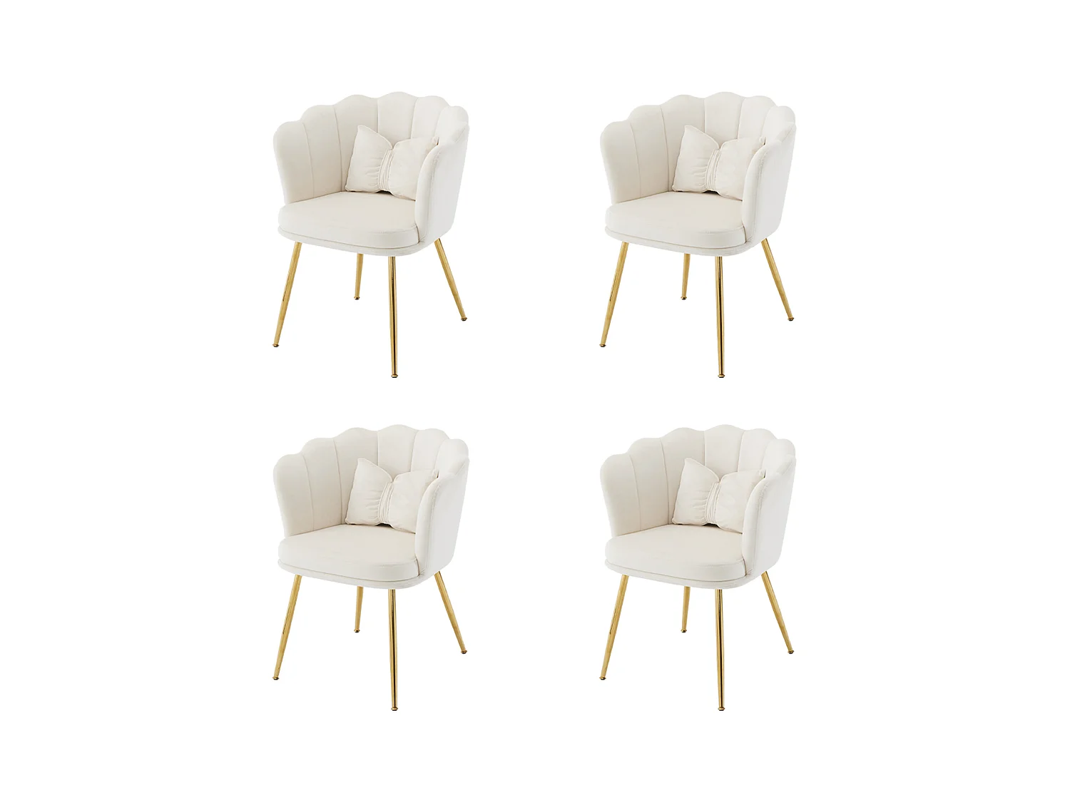 Lotto 4 Fauteuils Velours Design Salon Chambre Pétale Pieds Dorés 63x65x85cm