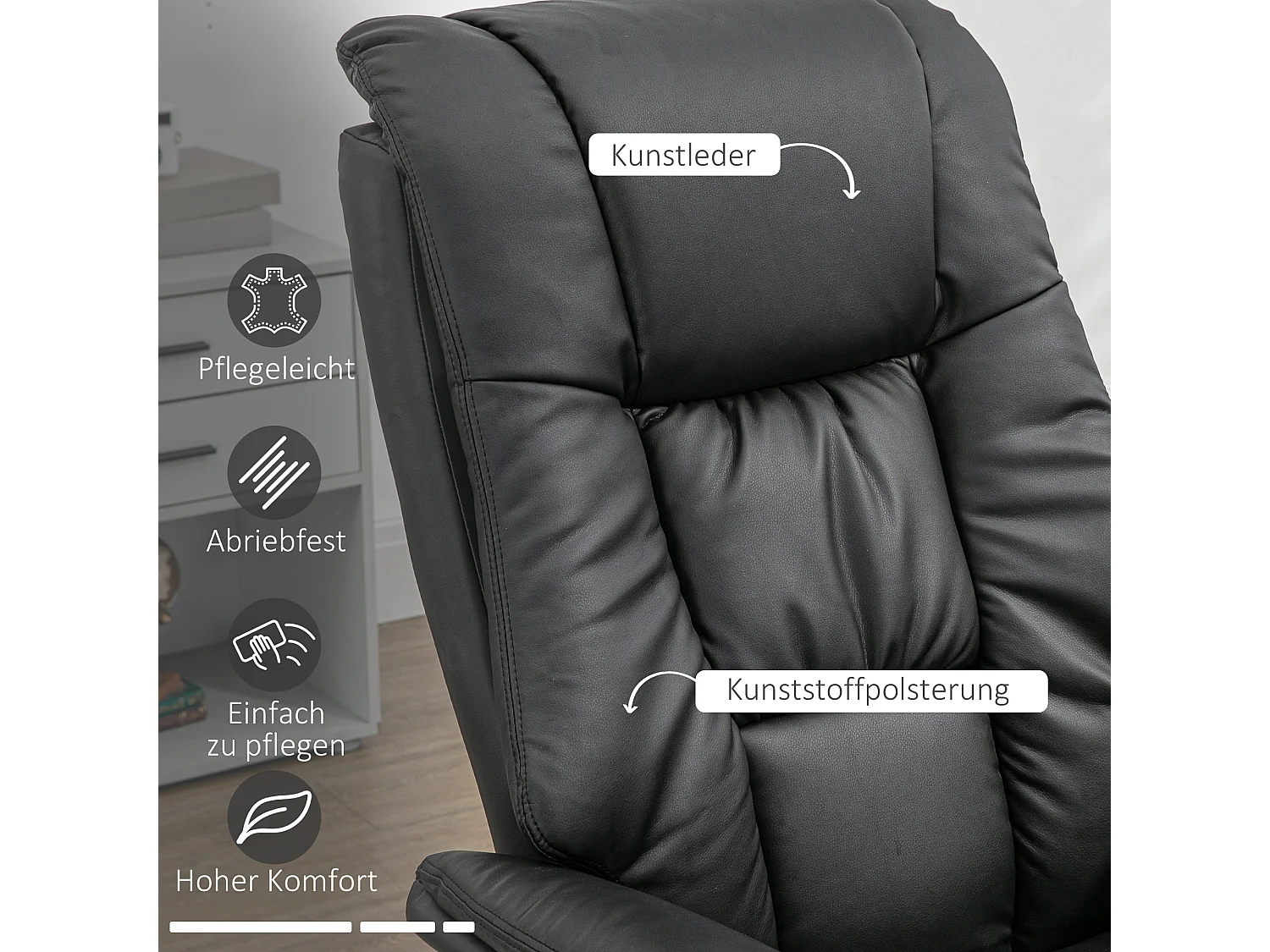 Fauteuil relax électrique cuir synthétique pivotant 360° inclinabile 130° con ottomane noir 77x89x110 cm