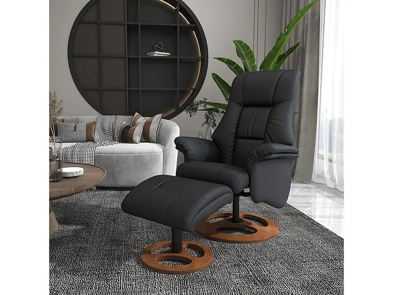 Sillón relax eléctrico de piel sintética giratorio 360° reclinable 130° con puf negro 77x89x110 cm