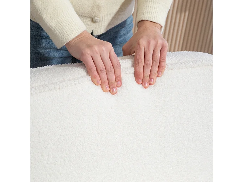 Fauteuil lounge bouclé con accoudoirs siège large rembourré pour salon chambre blanc