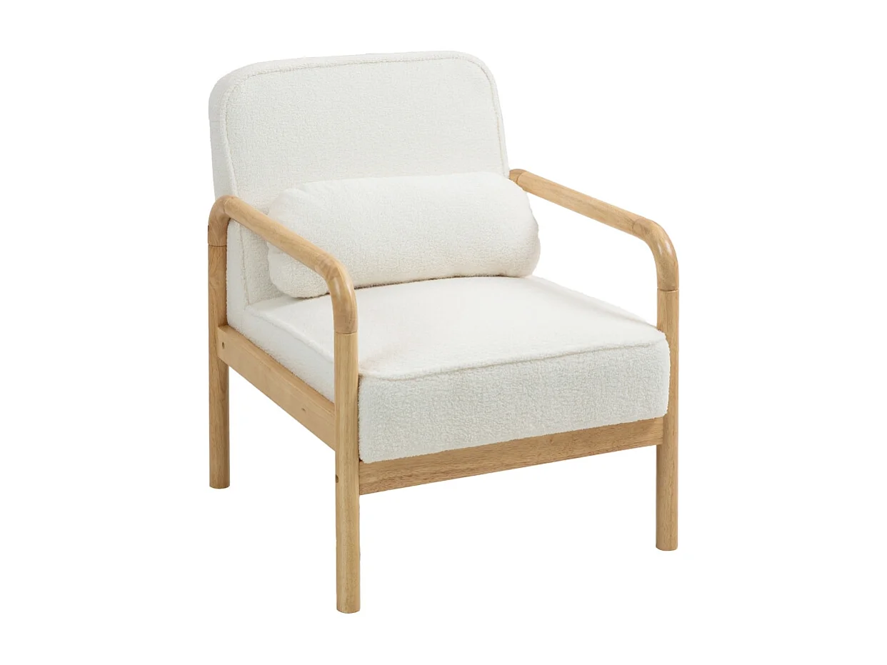 Fauteuil lounge bouclé con accoudoirs siège large rembourré pour salon chambre blanc
