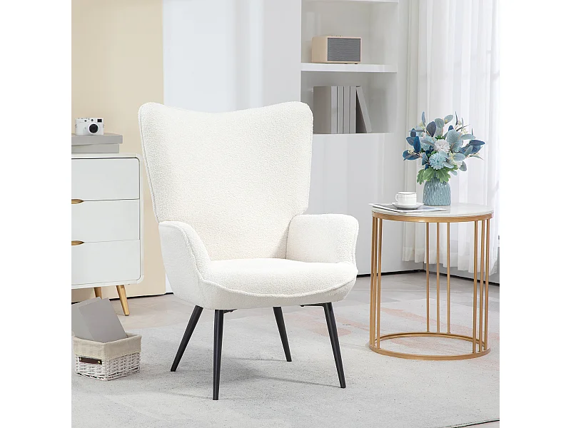 Fauteuil Oreiller in tessuto con accoudoirs per salone e camera da letto piedi metallo crema