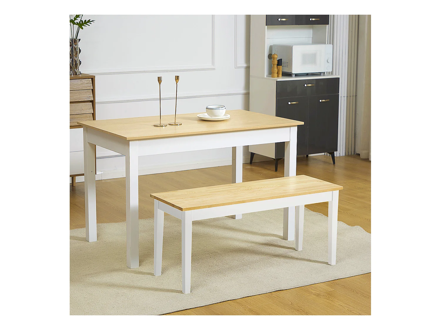 Banc 2 posti in bois de pin 220 kg pour kitchen salle à manger salon blanc 102 x 36 x 45 cm