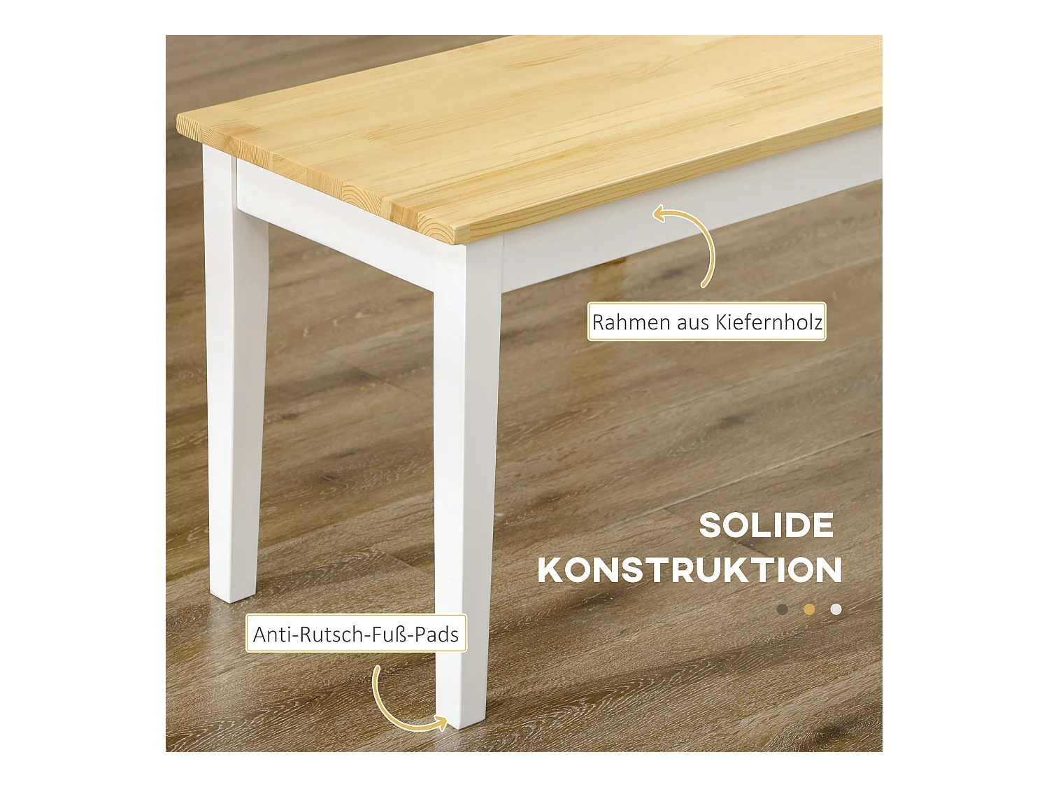 Banc 2 posti in bois de pin 220 kg pour kitchen salle à manger salon blanc 102 x 36 x 45 cm