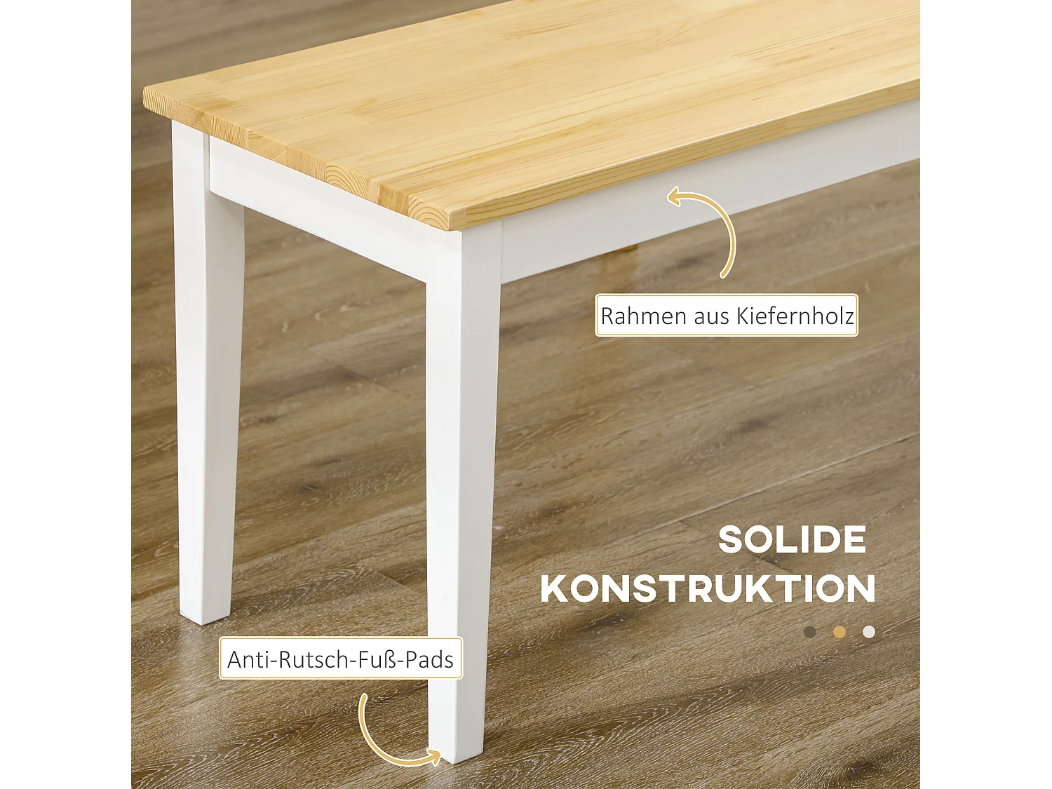 Banc 2 places en bois de pin 220 kg pour cuisine salle à manger salon blanc 102 x 36 x 45 cm