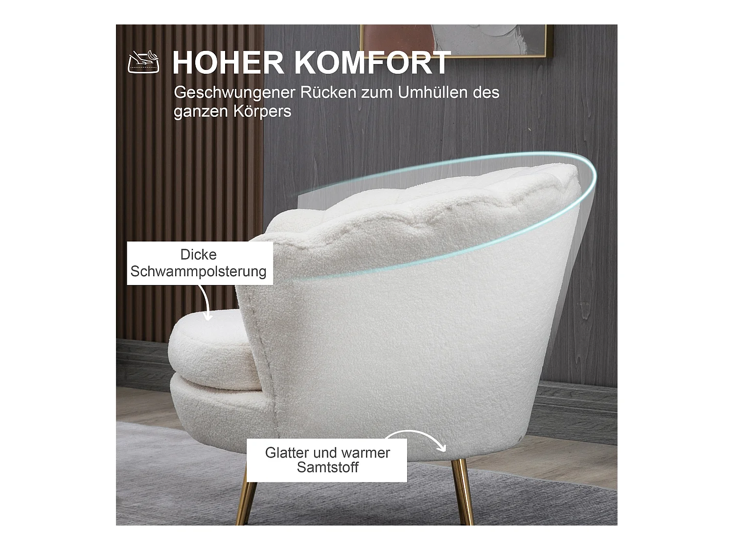 Sillón de terciopelo, asiento cómodo, silla de maquillaje, sala de estar, dormitorio, blanco