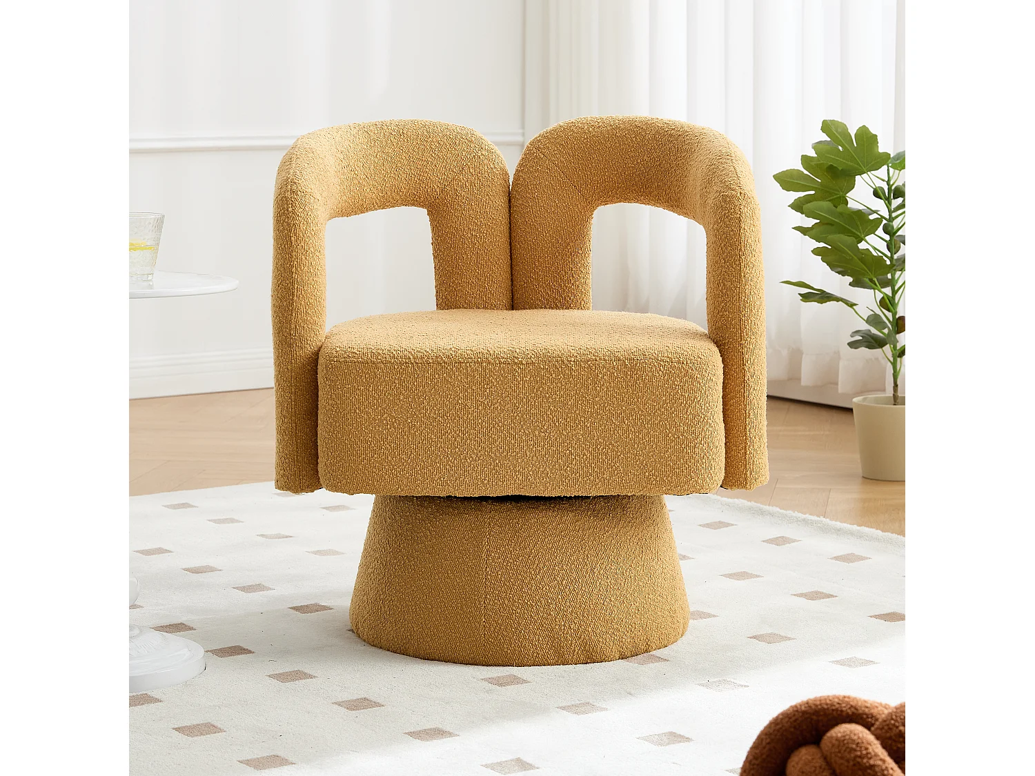 Sillón giratorio de 360° con asiento acolchado, diseño de salón para sala de estar, oficina, senfgelb