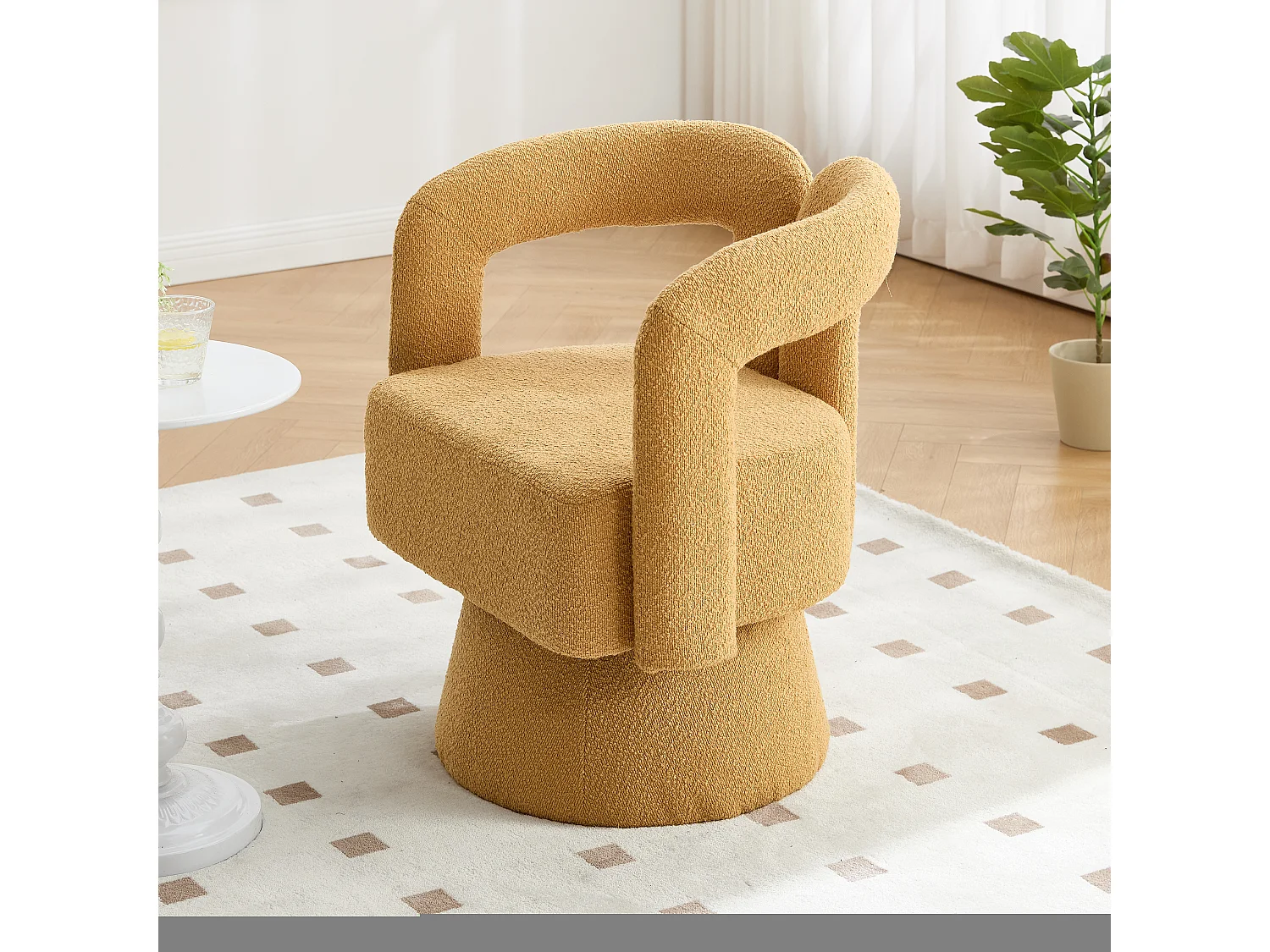 Sillón giratorio de 360° con asiento acolchado, diseño de salón para sala de estar, oficina, senfgelb