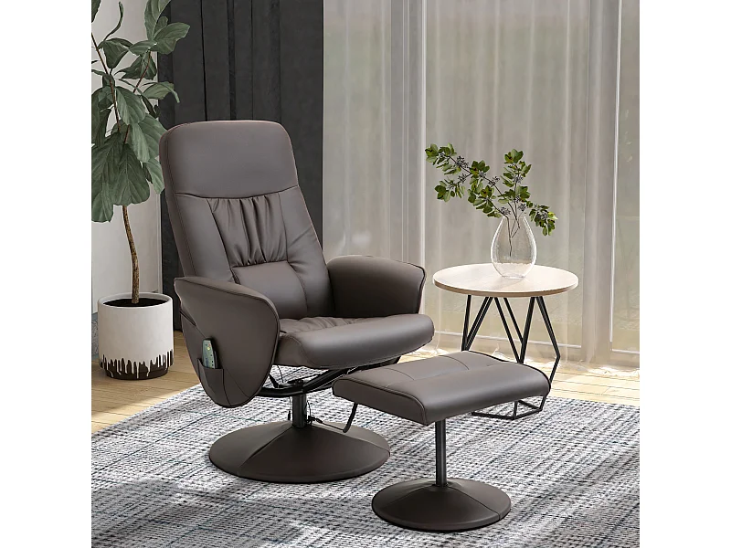 Sillón relax TV masaje 360° piel sintética reclinable con otomana salón dormitorio marrón 76x81x105 cm