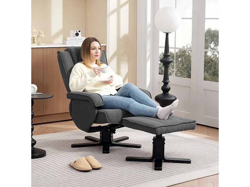 Sillón reclinable de terciopelo con otomana reclinable 360°, asiento giratorio para TV para sala de estar, gris oscuro
