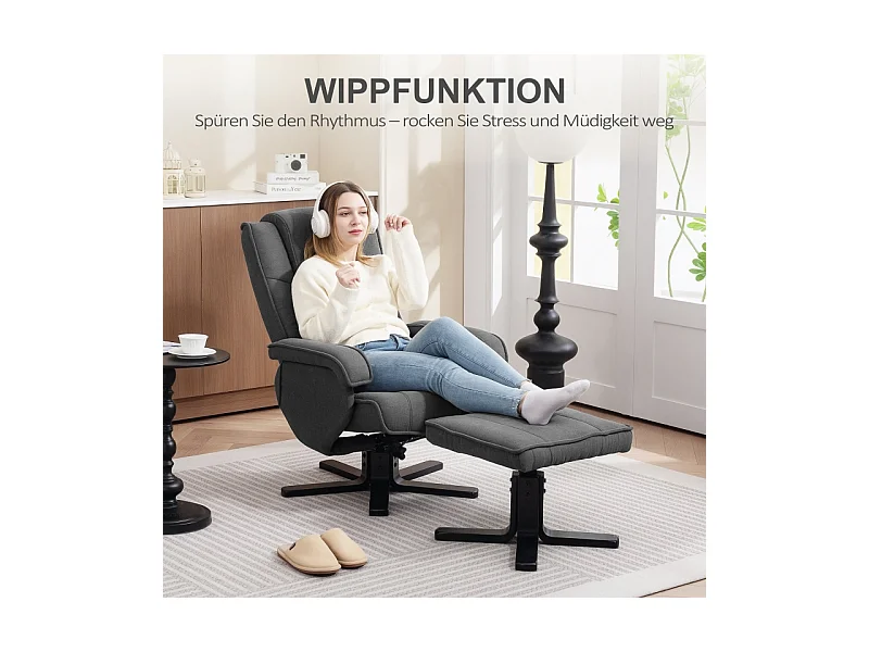 Poltrona relax in velluto con pouf inclinabile a 360° siège TV pivotant pour salon gris foncé