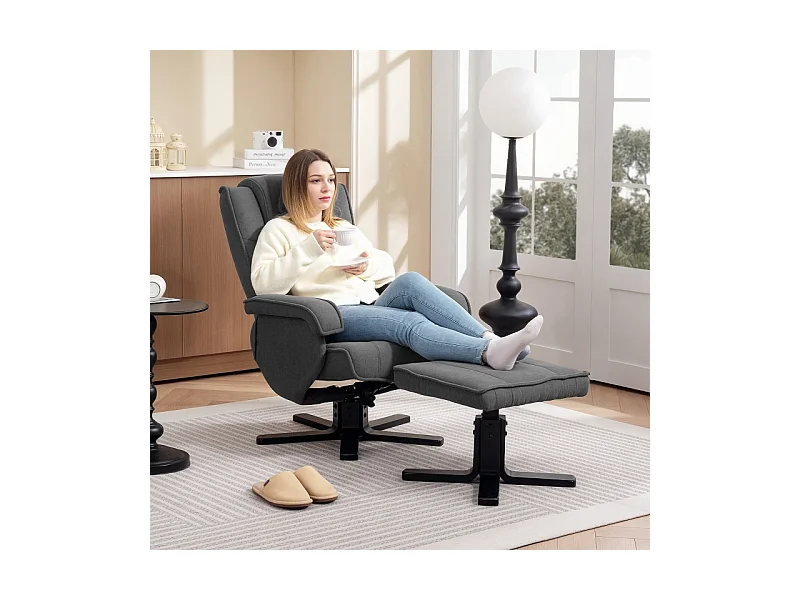 Sillón reclinable de terciopelo con otomana reclinable 360°, asiento giratorio para TV para sala de estar, gris oscuro