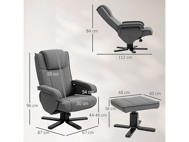 Sillón reclinable de terciopelo con otomana reclinable 360°, asiento giratorio para TV para sala de estar, gris oscuro