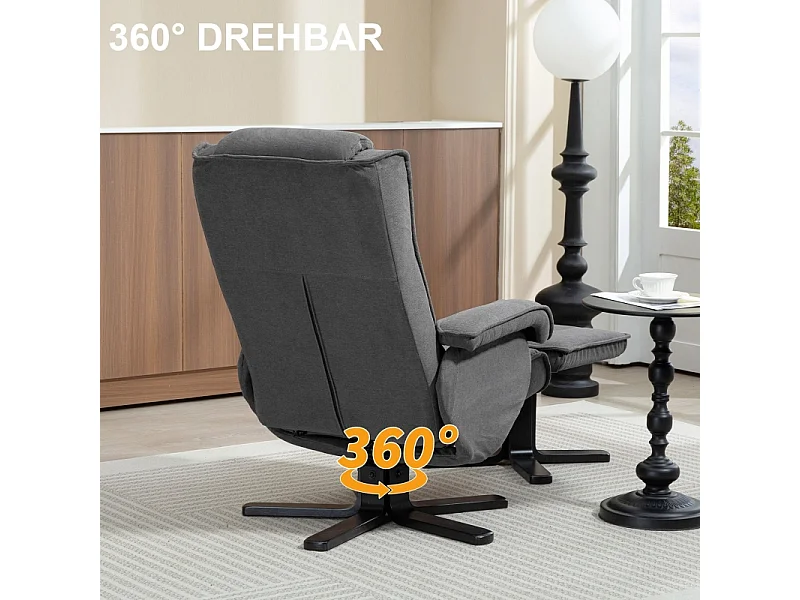 Sillón reclinable de terciopelo con otomana reclinable 360°, asiento giratorio para TV para sala de estar, gris oscuro