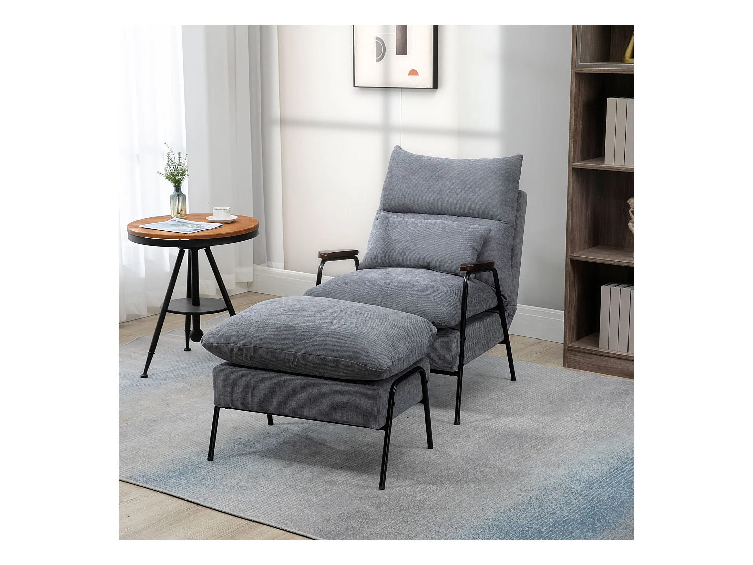 Sillón relax con otomana en tela gris, sillón TV reclinable, asiento lounge 68x91,5x88 cm