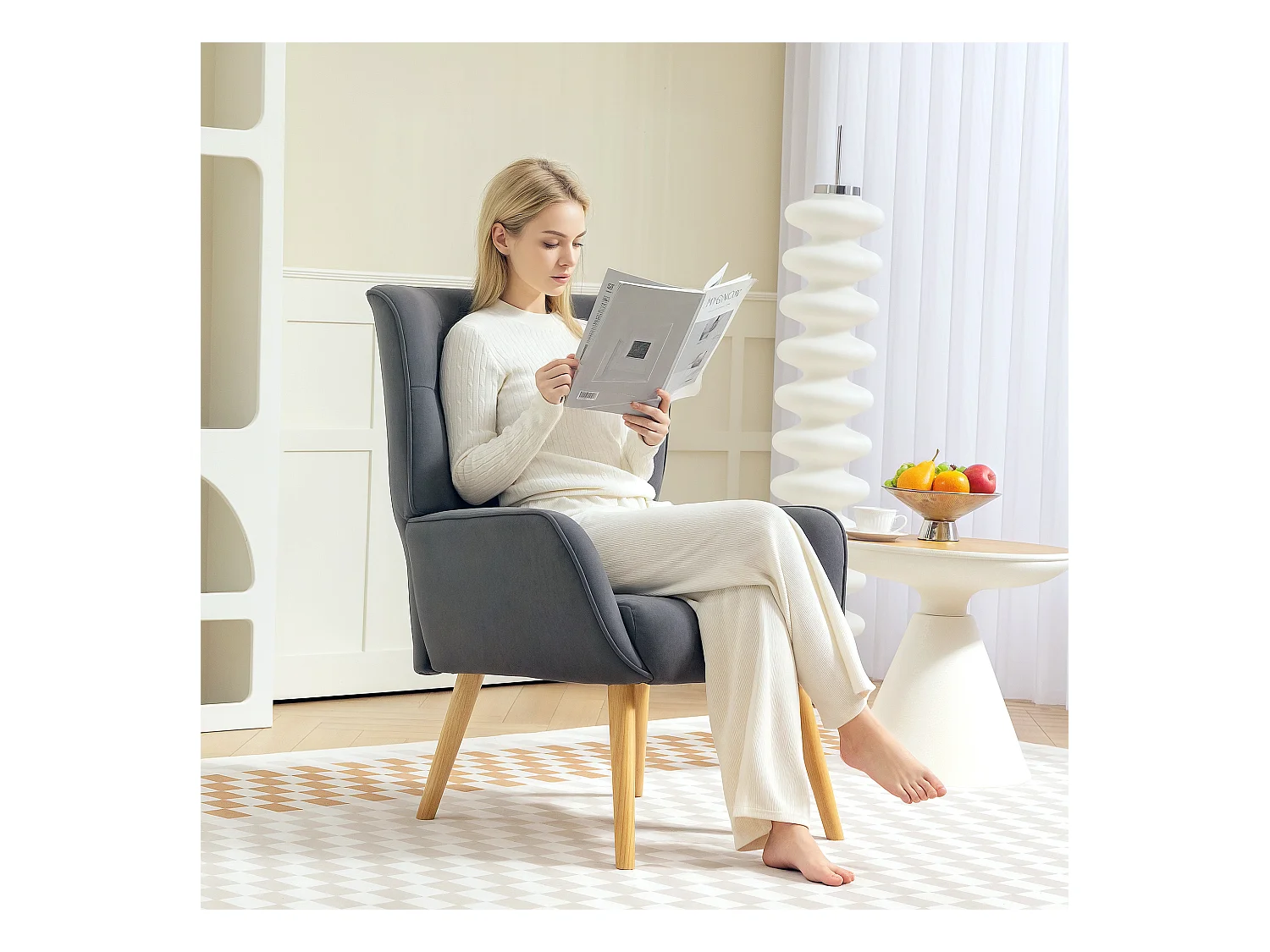 Divano letto in velluto con pieds bois pour salon chambre gris siège confortable