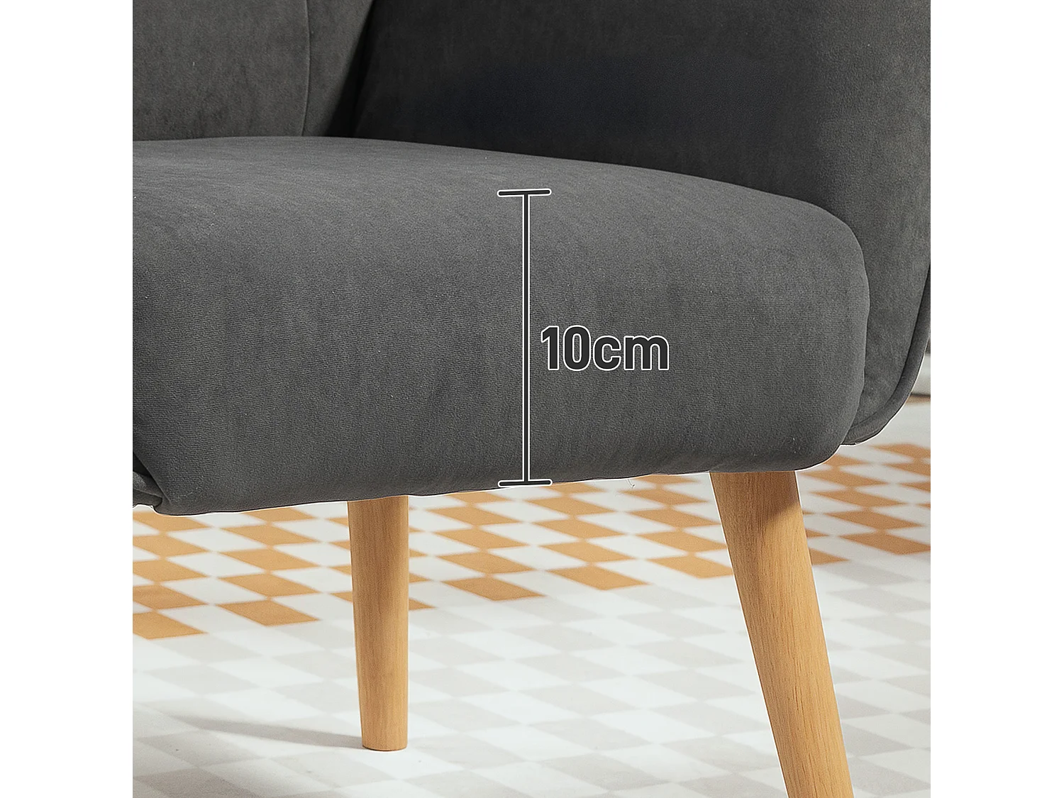 Divano letto in velluto con pieds bois pour salon chambre gris siège confortable