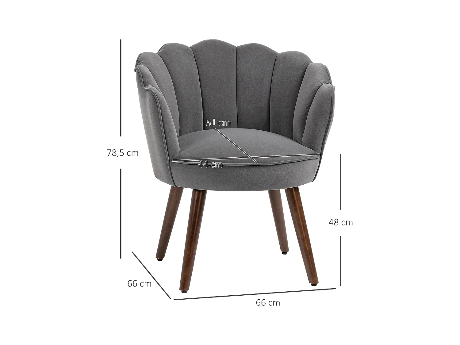 Silla de comedor de terciopelo de poliéster con respaldo y patas de madera para salón cocina gris oscuro 66x72x79cm