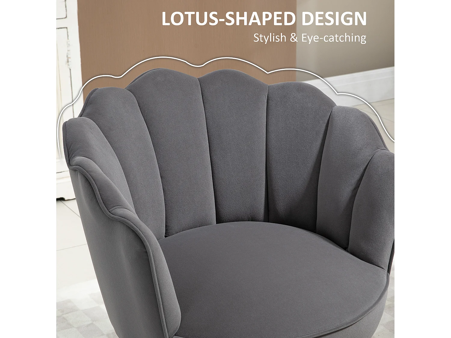 Chaise de salle à manger in velluto di poliestere con dossier e piedini in legno per cucina da salone grigio foncé 66x72x79cm