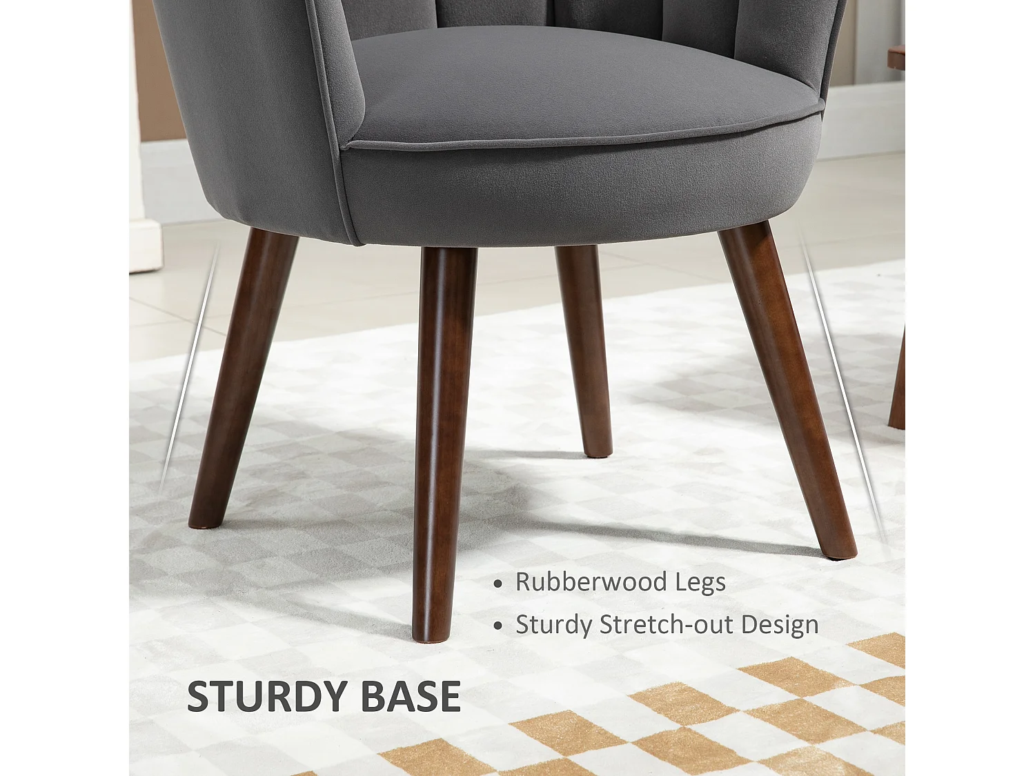 Chaise de salle à manger in velluto di poliestere con dossier e piedini in legno per cucina da salone grigio foncé 66x72x79cm