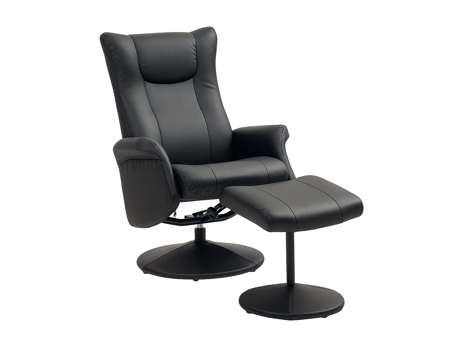 Fauteuil TV relax avec repose-pieds en simili cuir pivotant 360° inclinable pour salon noir