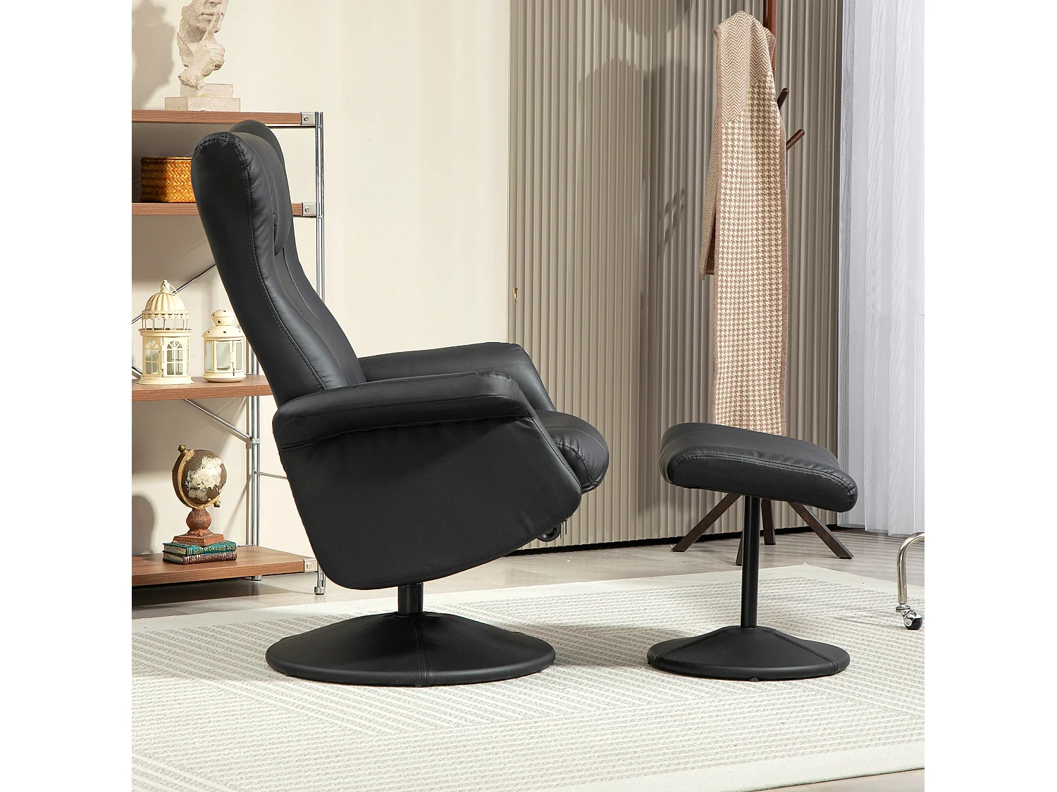 Fauteuil TV relax avec repose-pieds en simili cuir pivotant 360° inclinable pour salon noir
