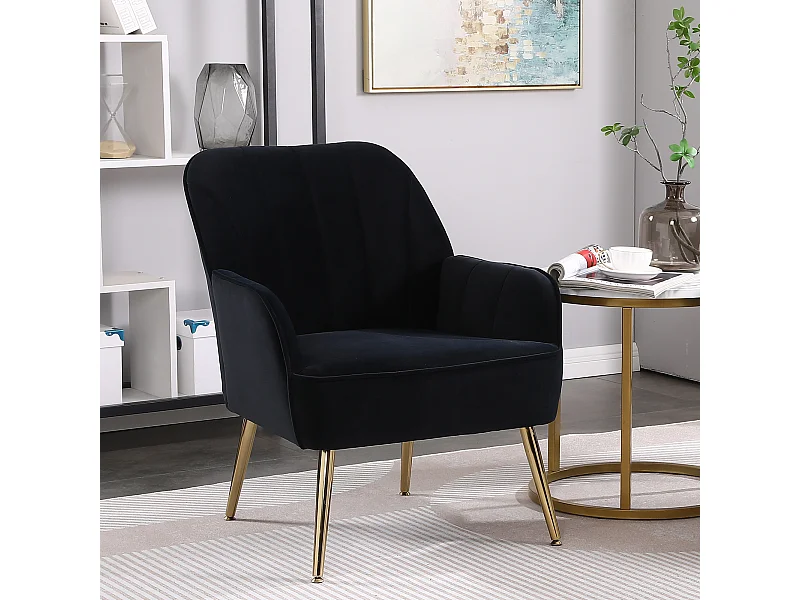 Fauteuil Velours Noir Design Moderne Confort Salon Bureau 64x73x78cm