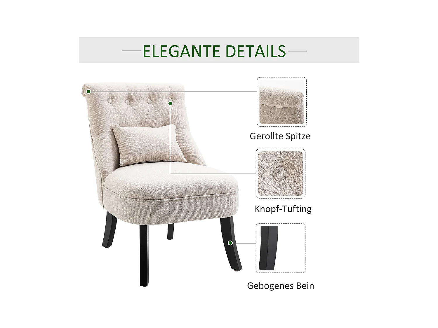 Fauteuil relax lin avec coussin assise confortable salon chambre pieds bois crème 52,5x69x77 cm