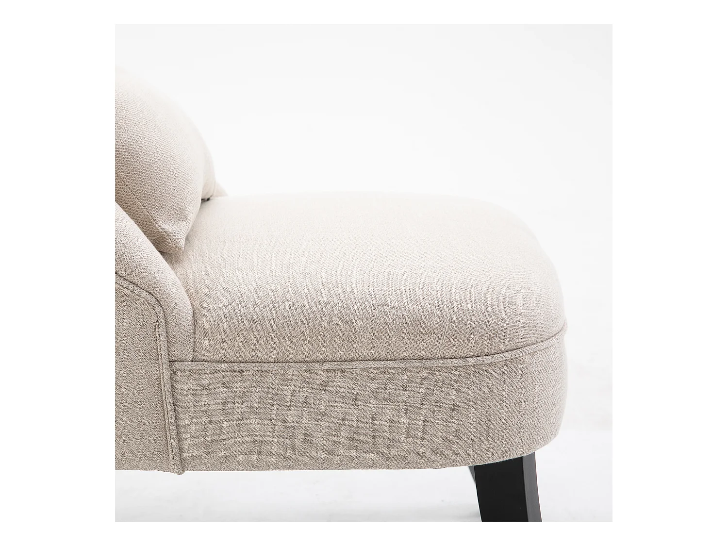 Fauteuil relax lin avec coussin assise confortable salon chambre pieds bois crème 52,5x69x77 cm