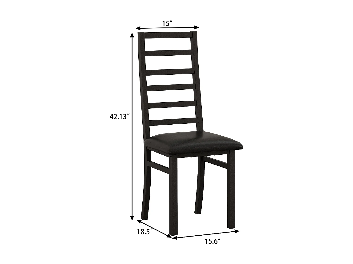 Chaises salle à manger lot de 2 en métal et simili cuir chaise haute dossier sans accoudoirs Noir