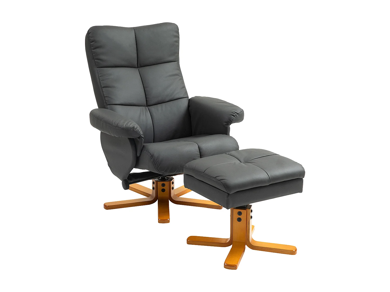 Fauteuil relax TV con ottomane cuoio sintetico inclinabile a 360° rangement salon chambre gris foncé