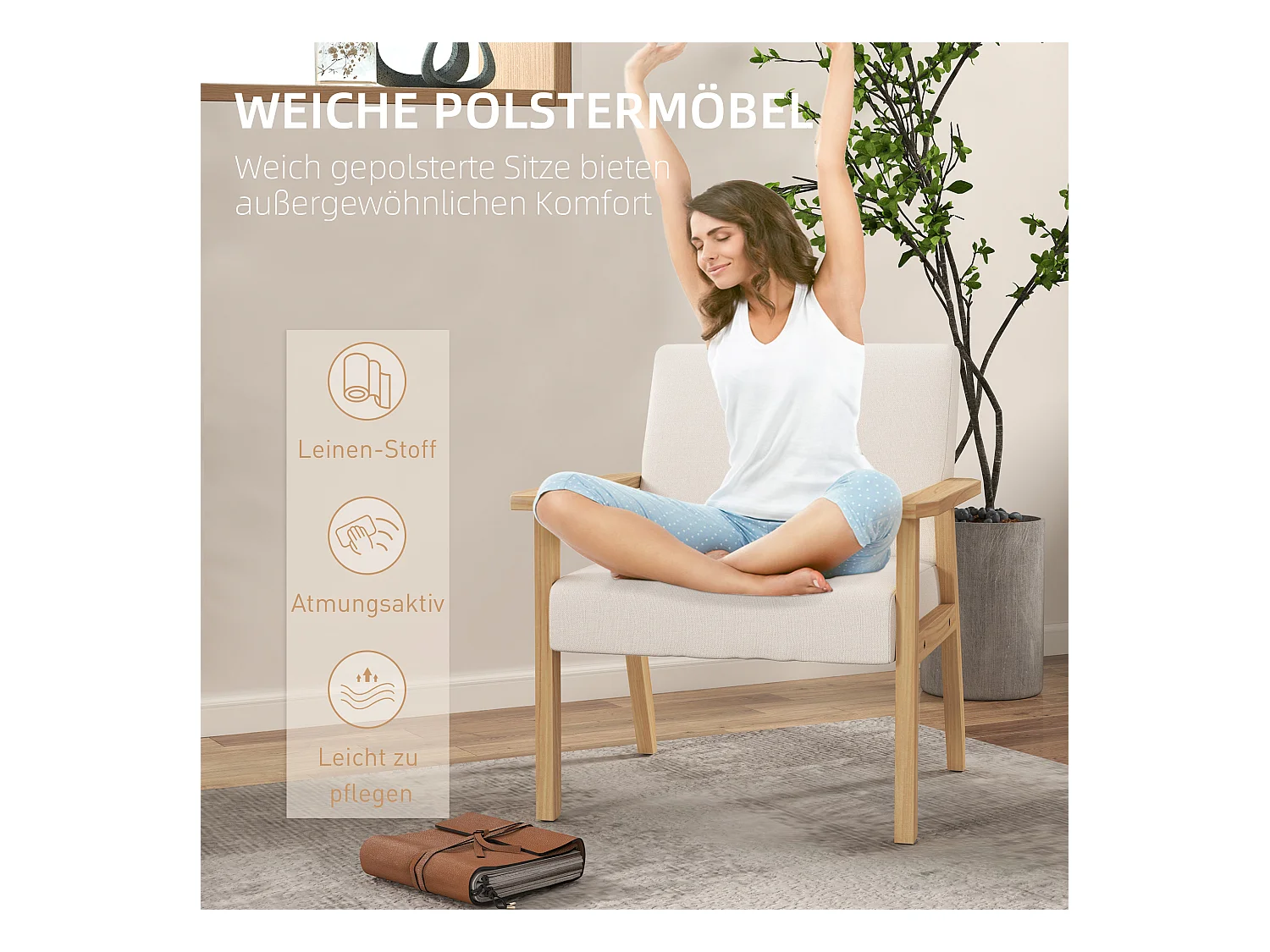 Divano letto in lino con comodini per salone e camera da letto, quadro in legno massiccio, 64x70x72 cm