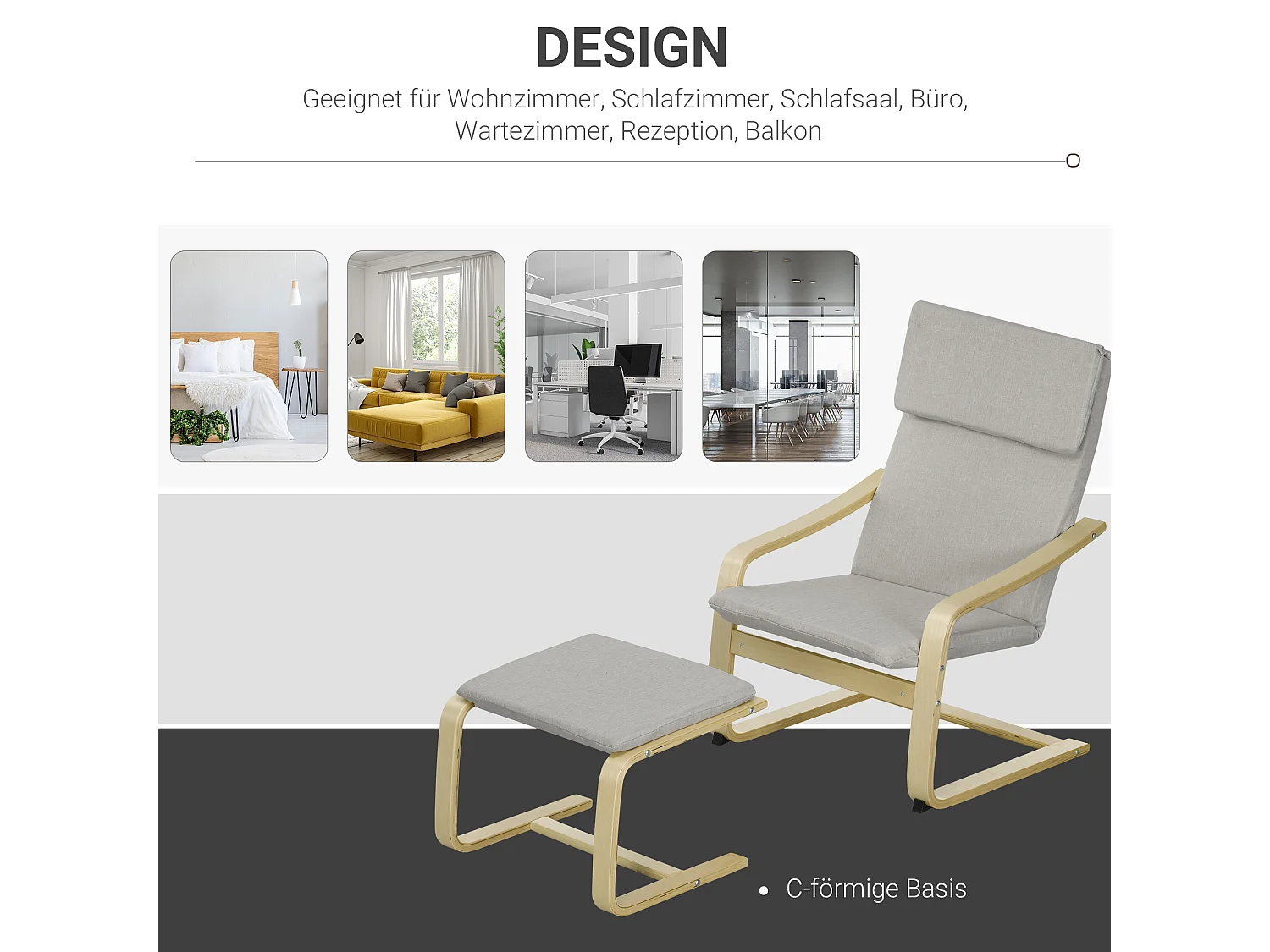 Conjunto de 2 poltronas de sala com apoio para os pés em linho poliéster braços cabeceira sala quarto cinza claro 66,5x80x99 cm