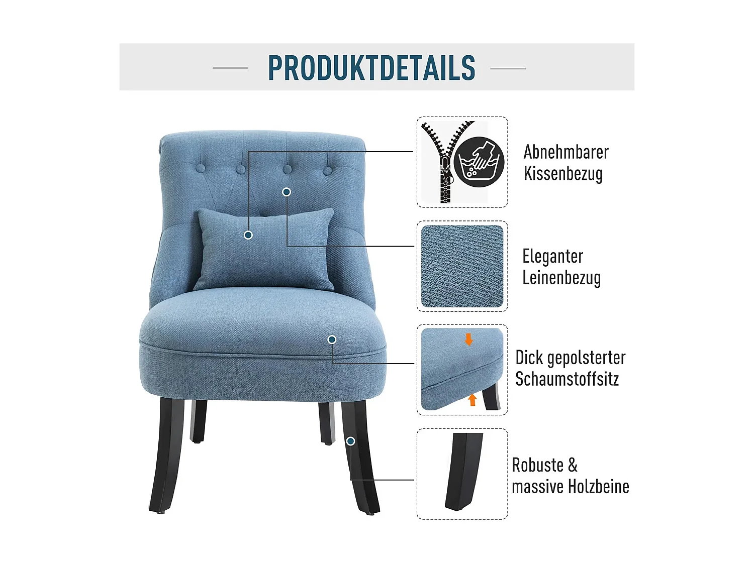 Poltrona relax con divano letto dossier lin bleu pour salon chambre 52,5x69x77 cm