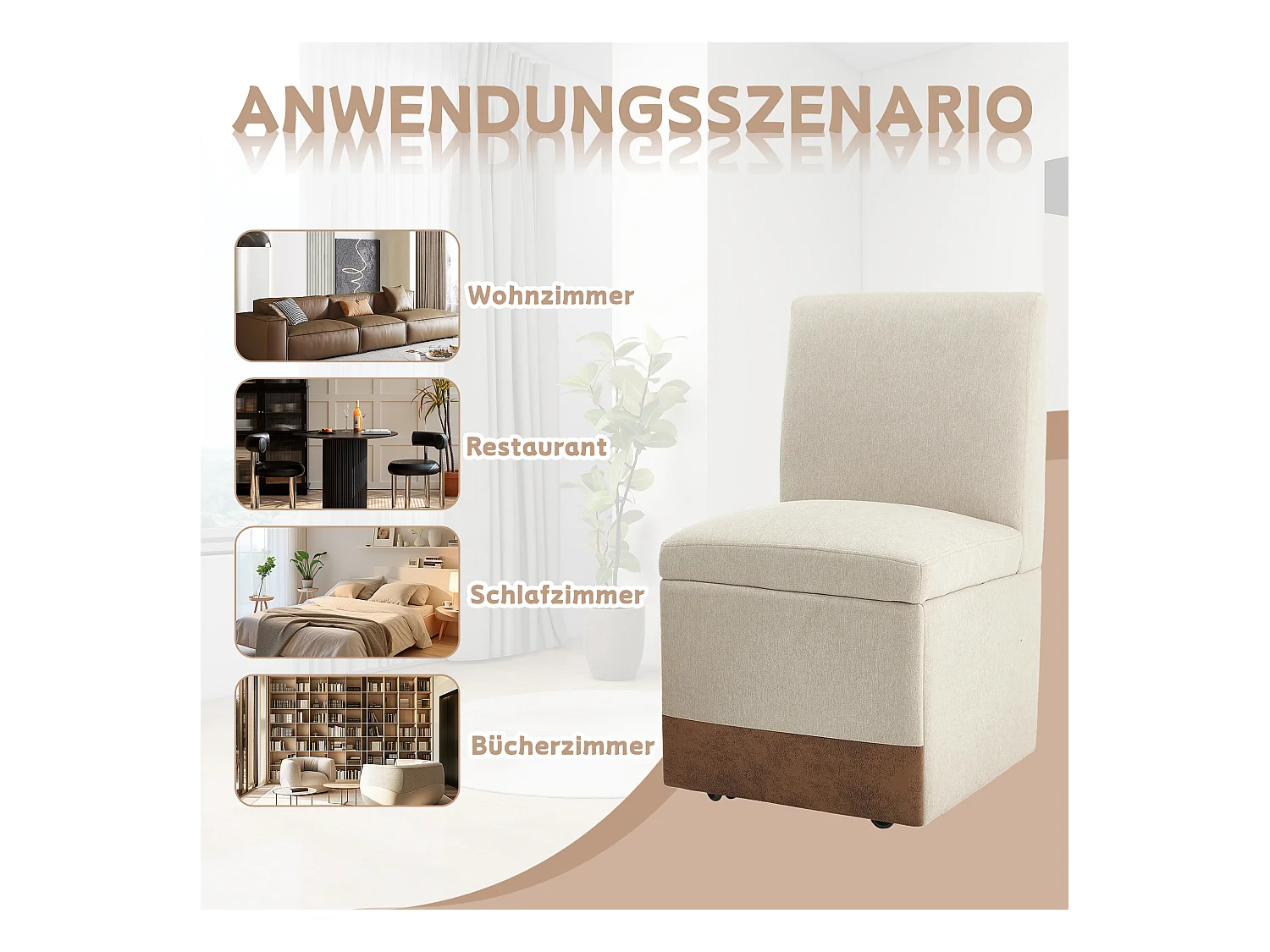 Chaises de salle à manger 2 pezzi girevoli con rangement tessuto moderno fauteuil senza braccioli café microsuede beige