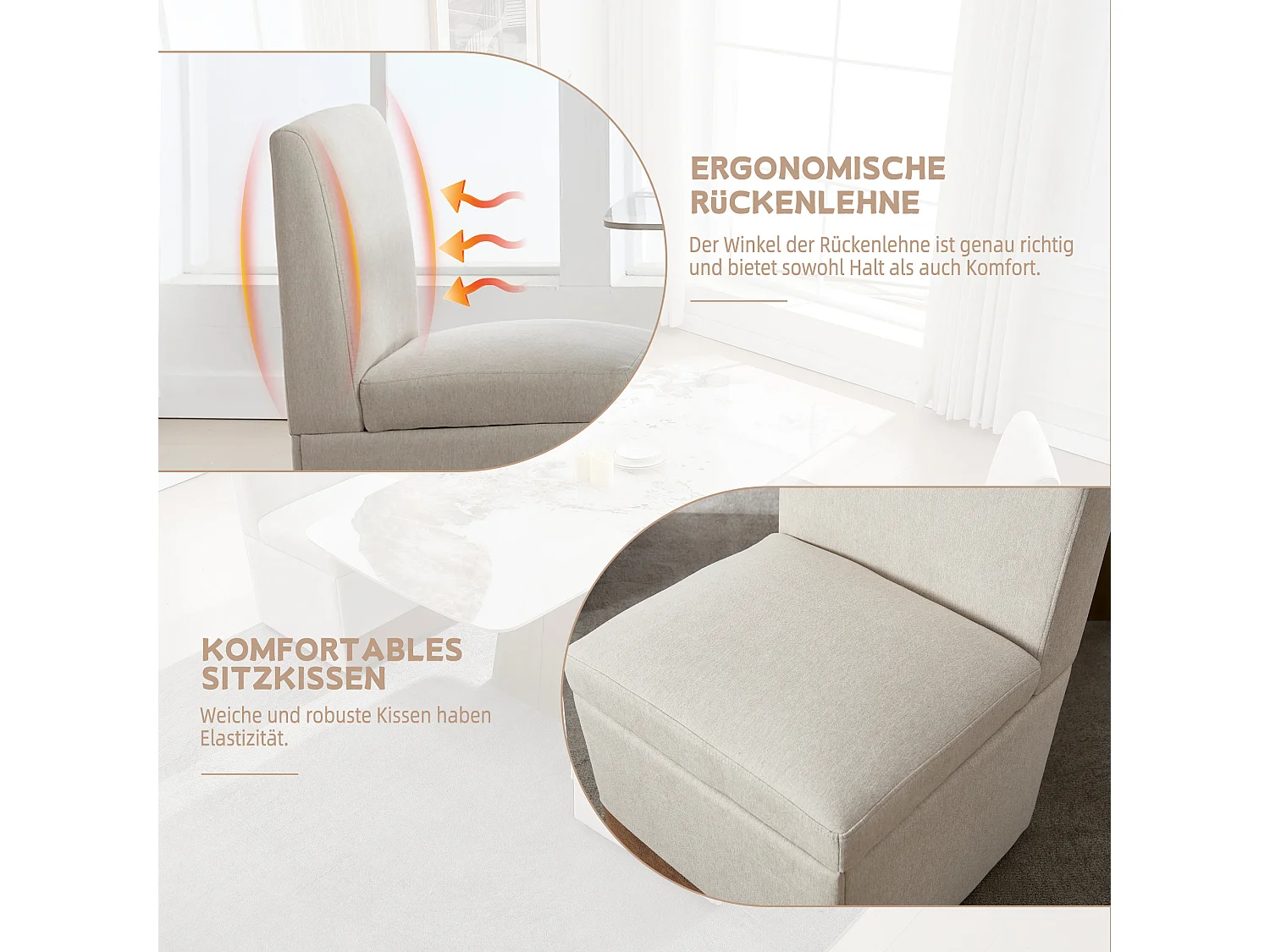 Sillas de comedor 2 piezas giratorias con almacenamiento, modernas, de tela, sin brazos, color café, microfibra, beige