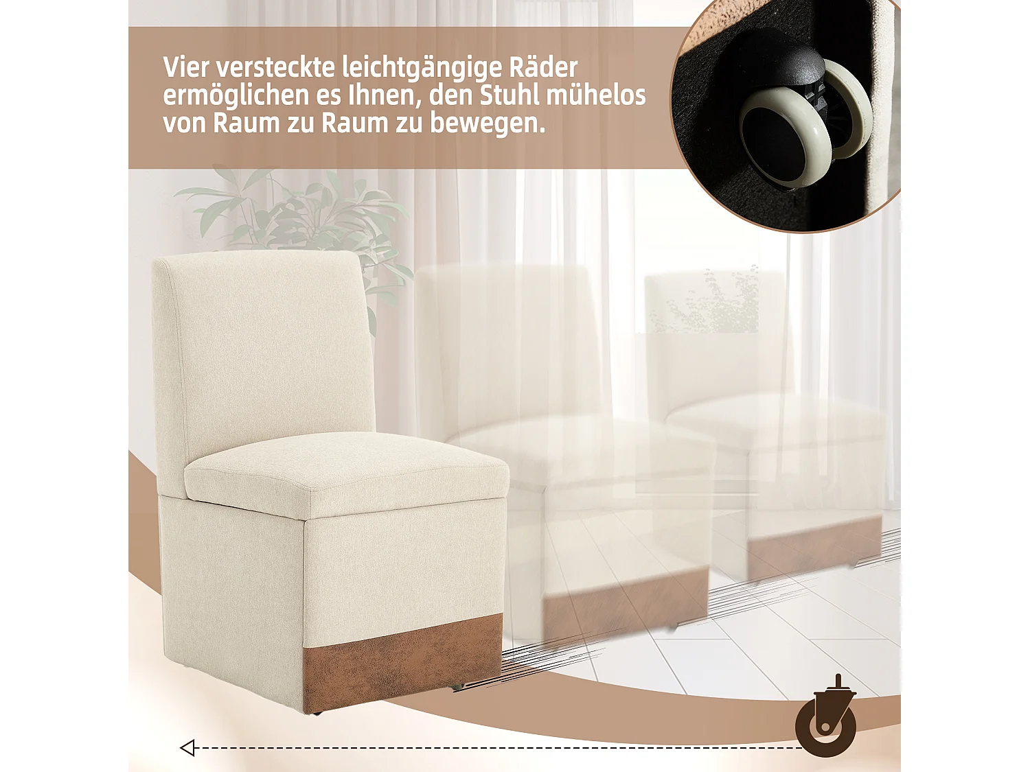 Sillas de comedor 2 piezas giratorias con almacenamiento, modernas, de tela, sin brazos, color café, microfibra, beige