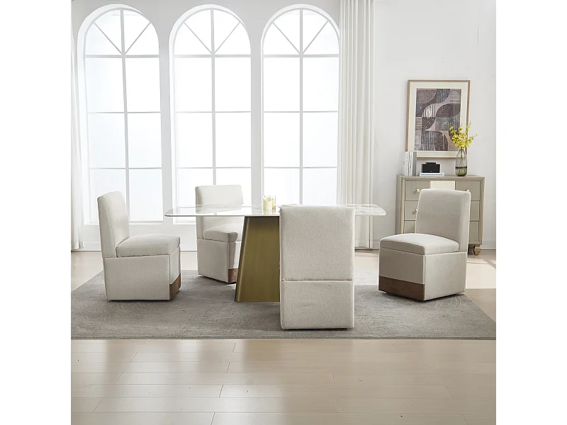 Sillas de comedor 2 piezas giratorias con almacenamiento, modernas, de tela, sin brazos, color café, microfibra, beige