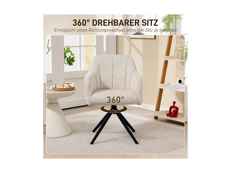 Sillón giratorio tapizado en terciopelo para sala de estar, dormitorio, oficina, beige, 360°