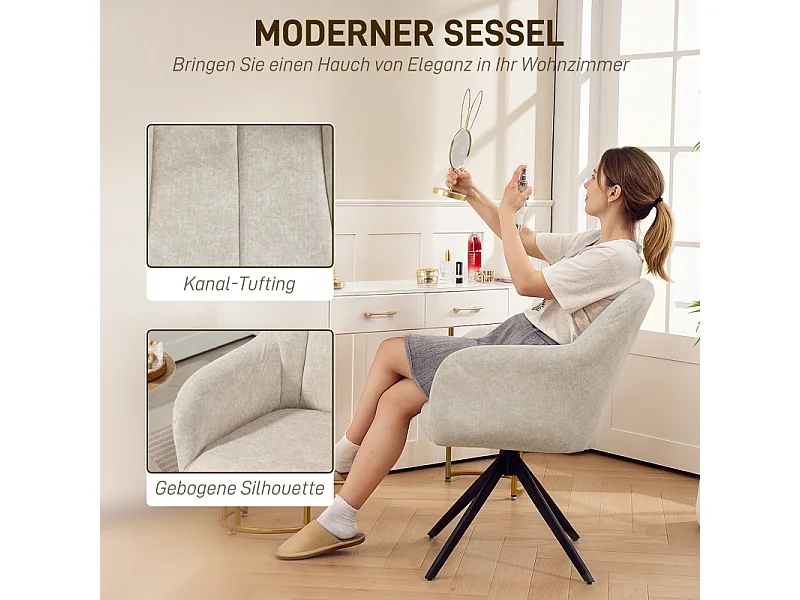 Sillón giratorio tapizado en terciopelo para sala de estar, dormitorio, oficina, beige, 360°