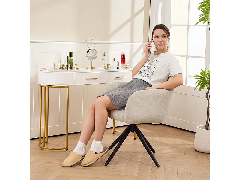 Sillón giratorio tapizado en terciopelo para sala de estar, dormitorio, oficina, beige, 360°