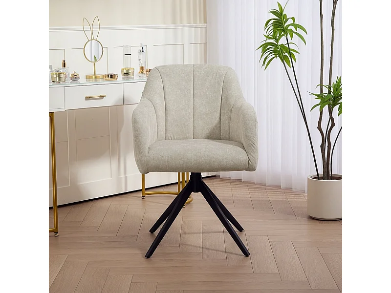 Sillón giratorio tapizado en terciopelo para sala de estar, dormitorio, oficina, beige, 360°