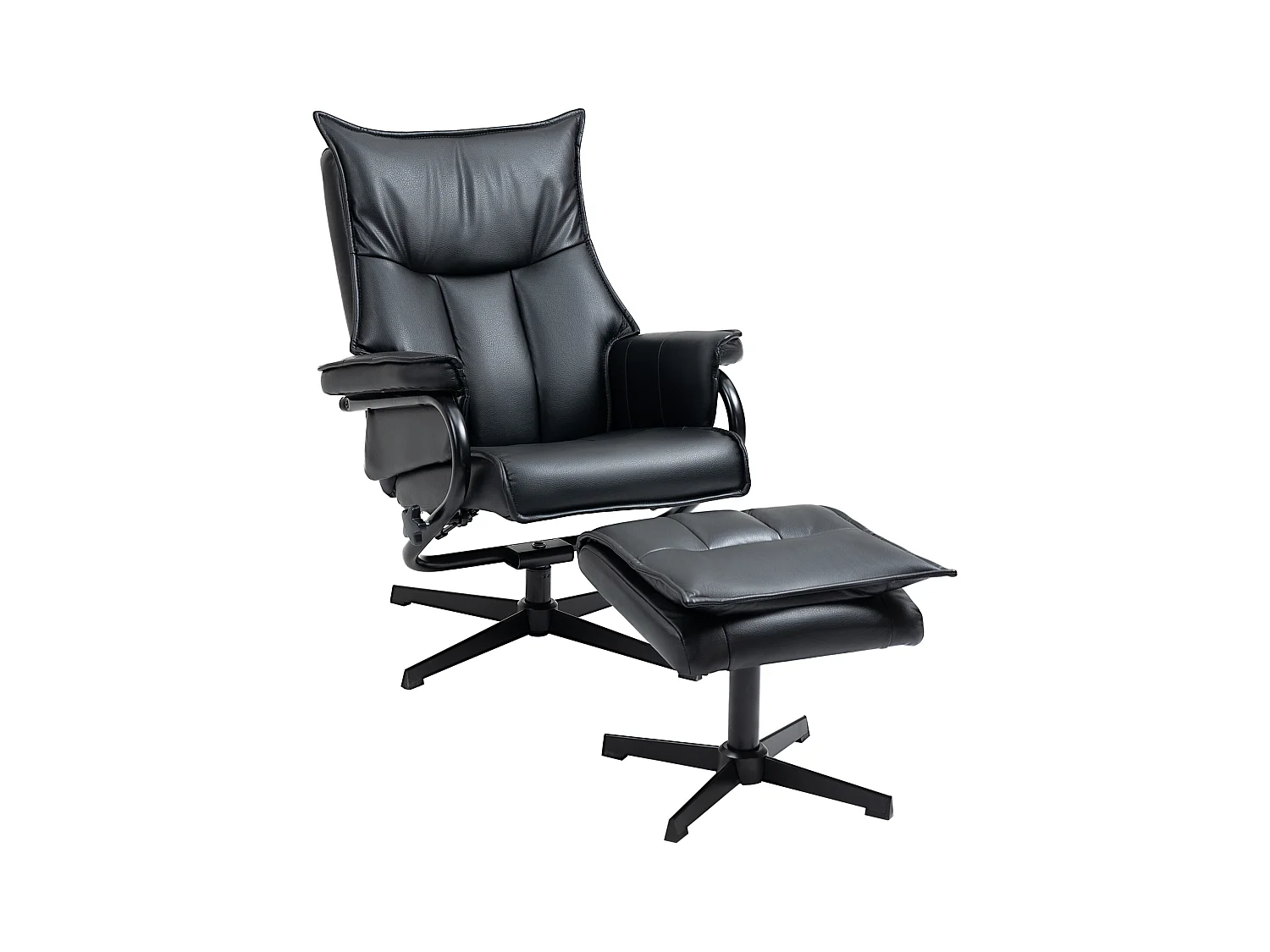 Sillón giratorio reclinable de polipiel con reposapiés reclinable para salón y dormitorio en color negro