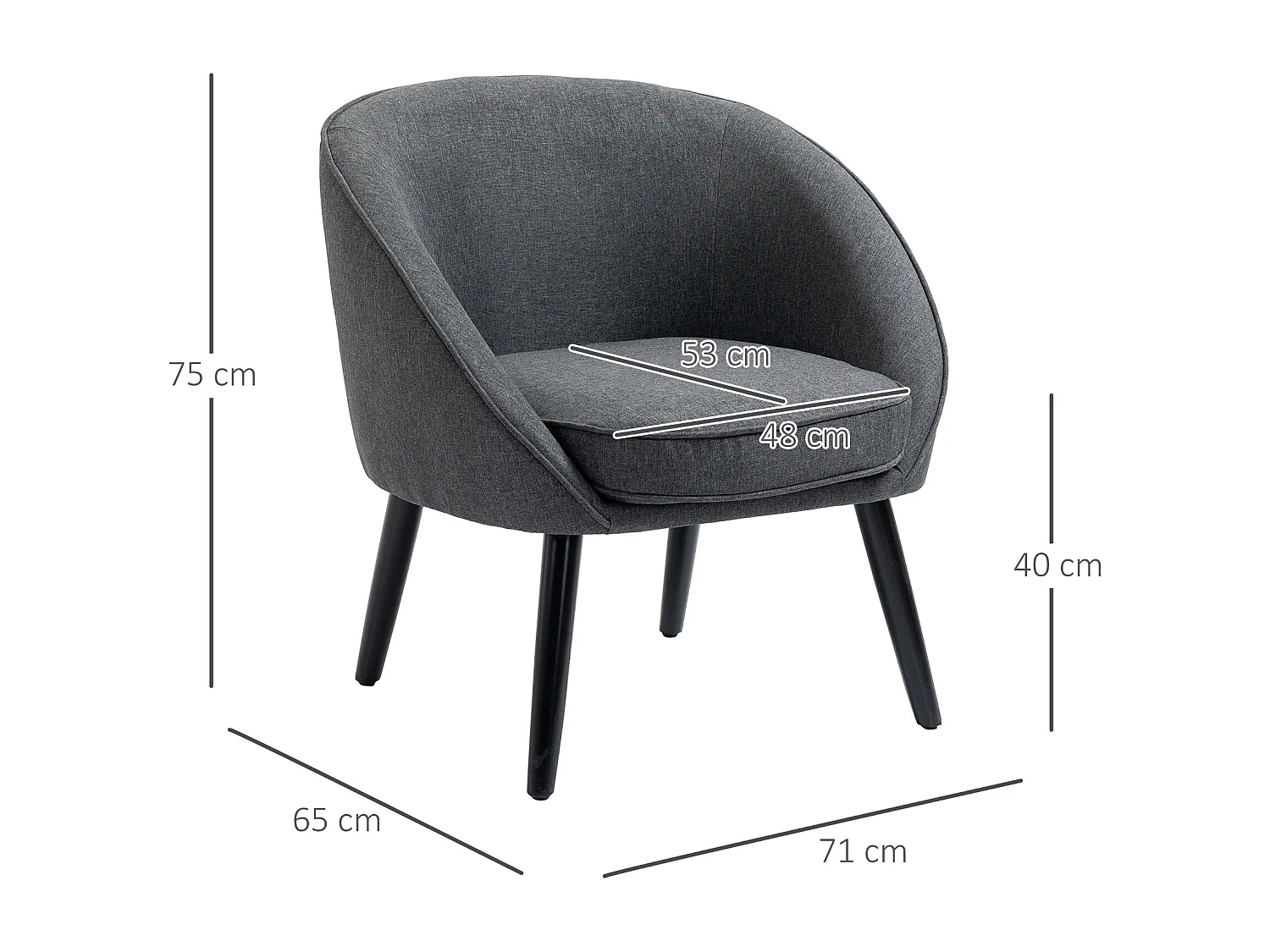 Sillón moderno de lino, silla de oficina, salón, comedor, madera gris, 71 x 65 x 75 cm