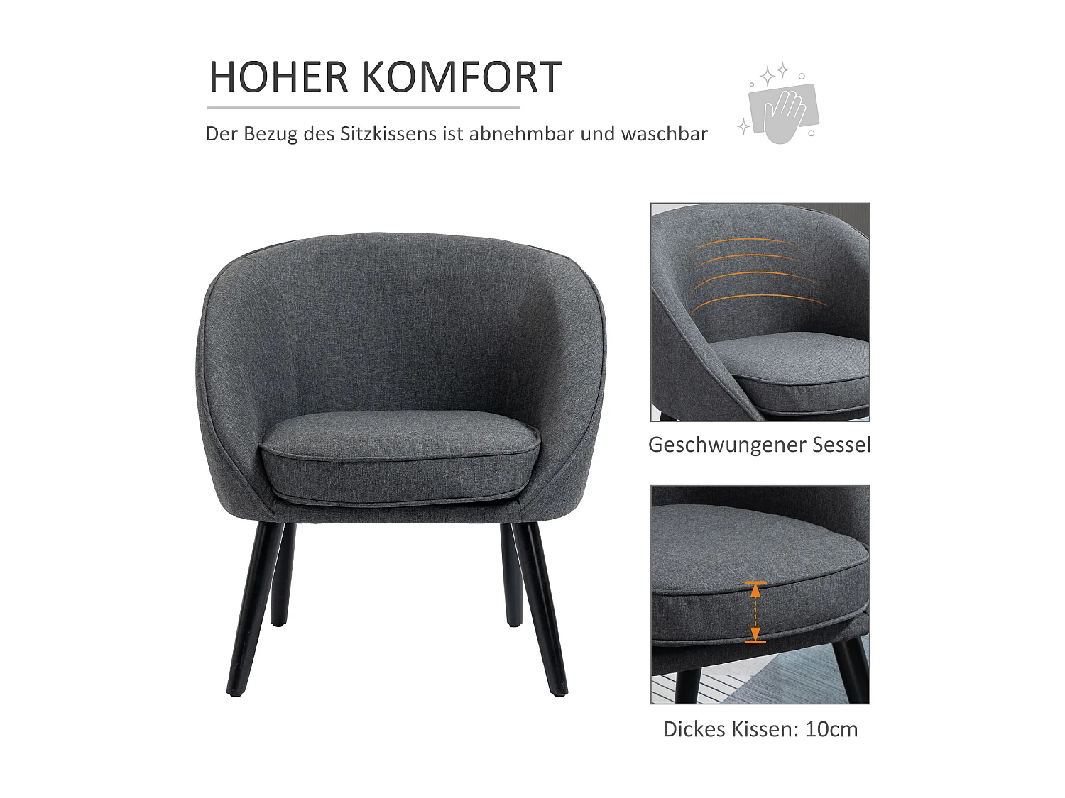 Sillón moderno de lino, silla de oficina, salón, comedor, madera gris, 71 x 65 x 75 cm