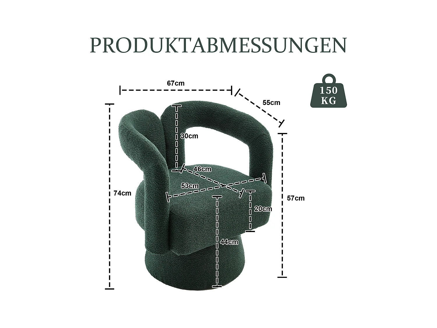 Silla giratoria de 360° con asiento acolchado y respaldo redondo para sala de estar y oficina, Smaragd