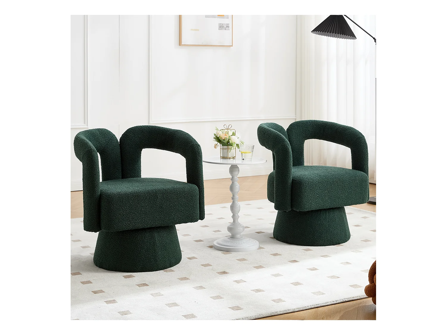 Silla giratoria de 360° con asiento acolchado y respaldo redondo para sala de estar y oficina, Smaragd